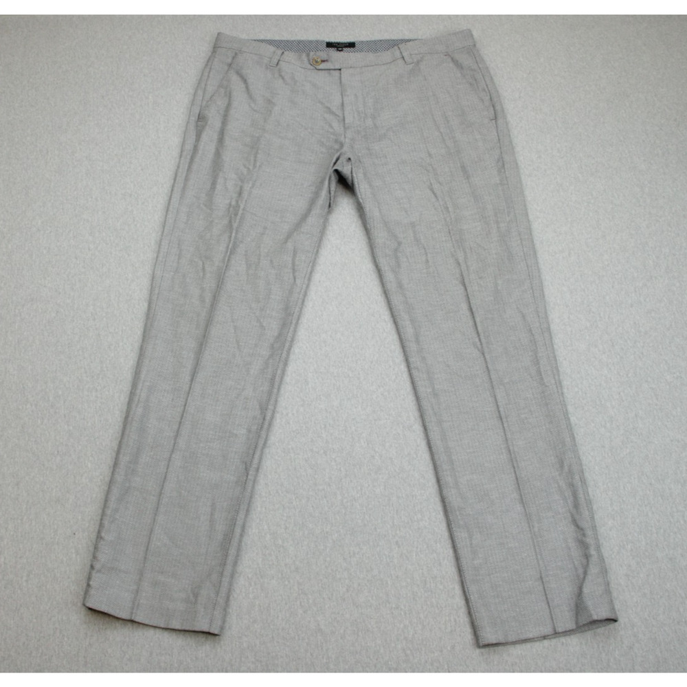 Ted Baker Pants Mens 36R Gray Stretch Flat Front Straight Dress